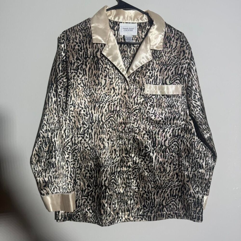 Amanda Stewart Country VTG Americana Sears Leopard print silk pajama top - Picture 6 of 8
